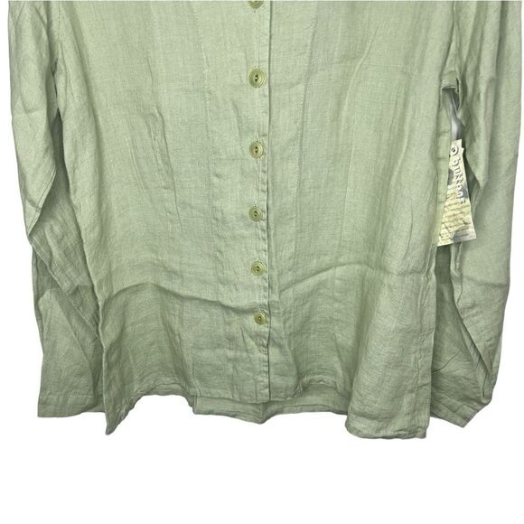 Flax Green Long Sleeve 100% Linen Lagenlook Button Front Shirt Petite - Picture 4 of 11